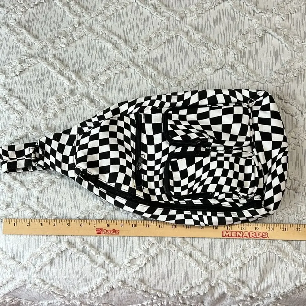 Black White Checkered Sling Backpack Crossbody Shoulder Unisex Travel Hiking